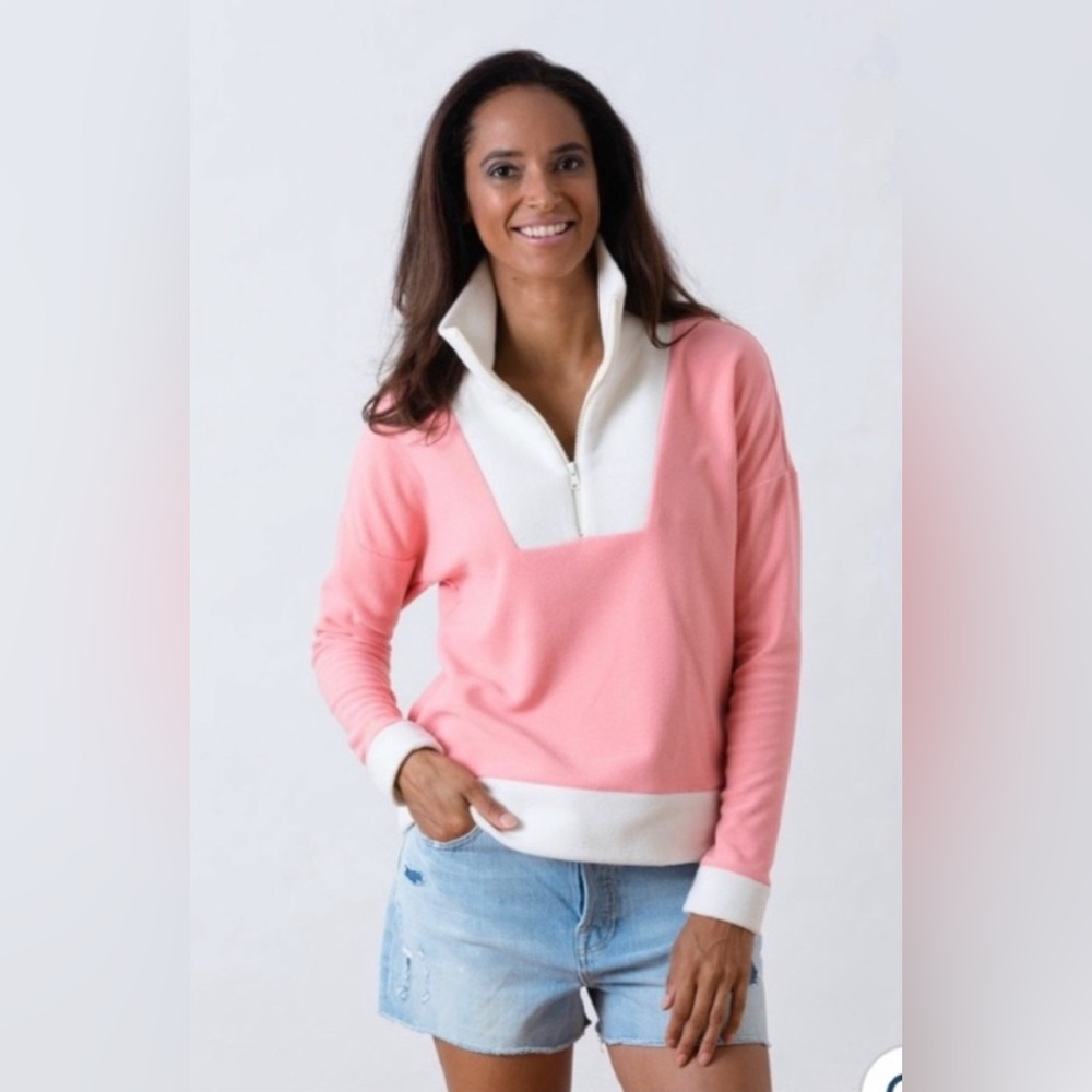 Dudley Stephens Putnam Pullover Island Coral (Pink) / Off White Fleece, Size XXL